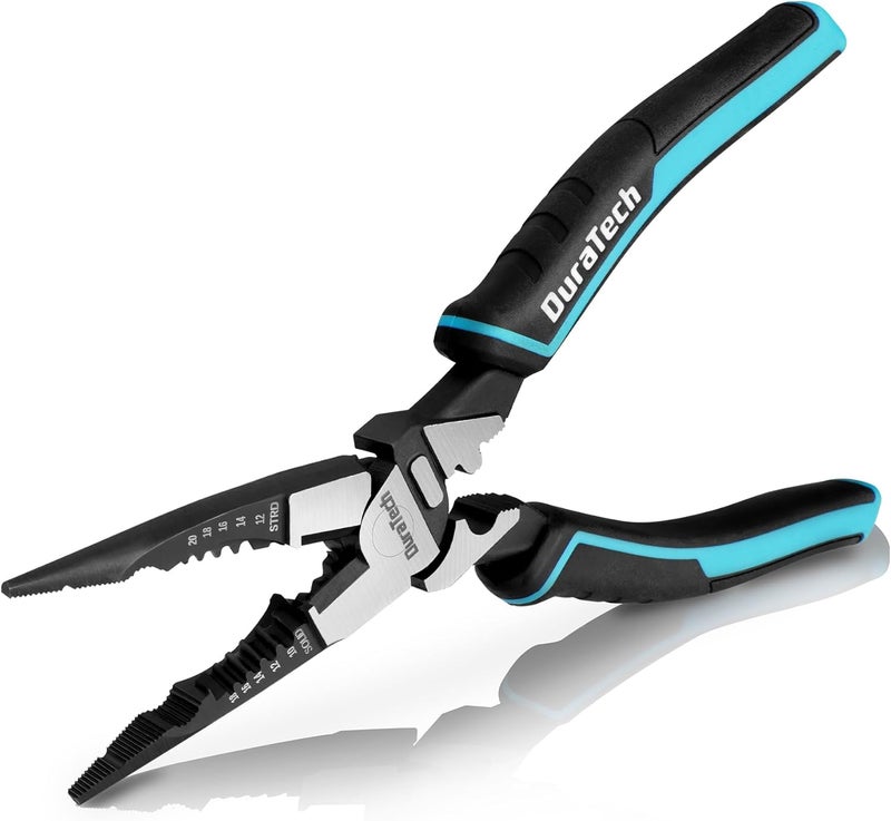 DURATECH 6-in-1 Needle Nose Pliers, 8.5" Multipurpose Long Nose Pliers with Wire Stripper/Crimper/Cutter Function, Heavy Duty Multifunctional Electrician Pliers for Crimping, Stripping, Shearing - Image 1